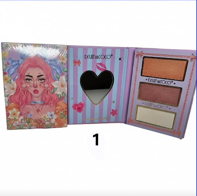 1 paleta de iluminadores, 2 y 3 paleta de sombras ￼￼